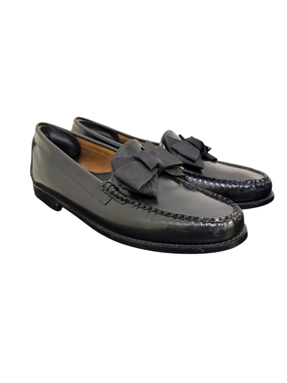 G.H. Bass Weejuns Black Leather Bow Loafers Size 10